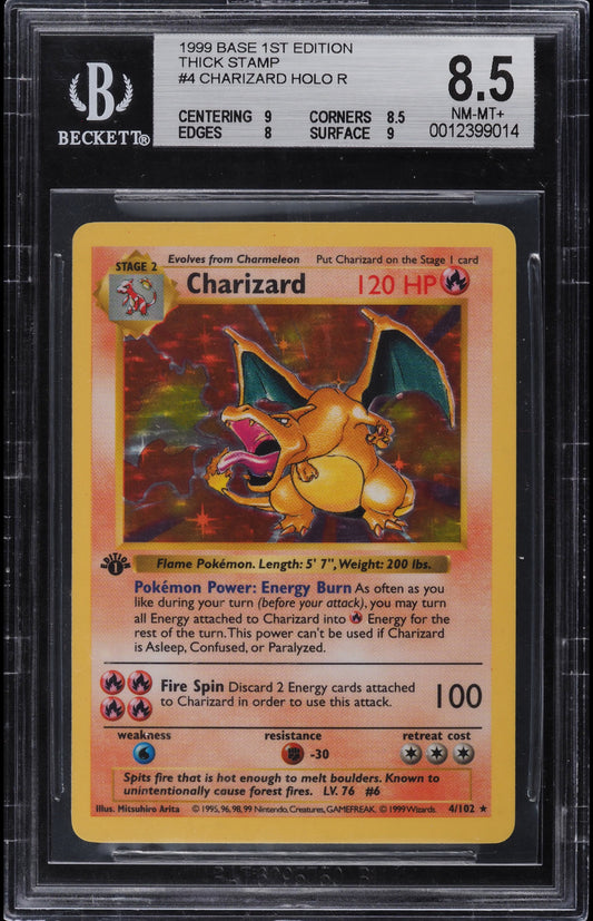 1999 Pokemon Base Set Shadowless 1st Edition Holo Charizard - BGS 8.5 RARE PSA