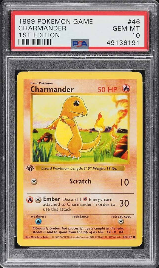 1999 POKEMON BASE SET SHADOWLESS 1ST EDITION CHARMANDER #46 PSA 10 GEM MT