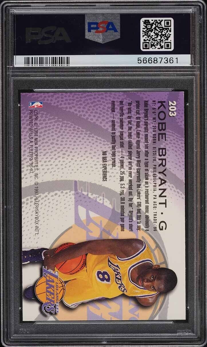 1996 FLEER BASKETBALL KOBE BRYANT ROOKIE RC #203 PSA 1.5 FR