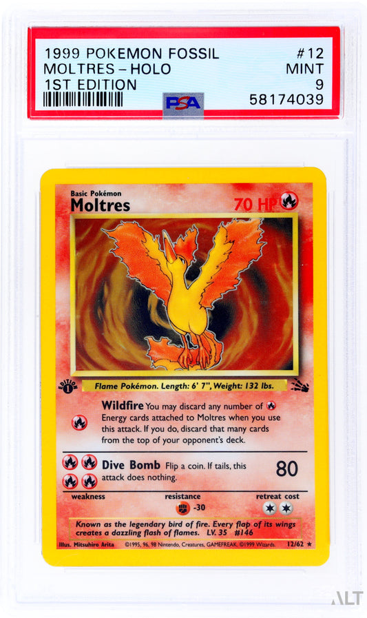 1999 POKEMON FOSSIL 1ST EDITION HOLO MOLTRES #12 PSA 9 MINT