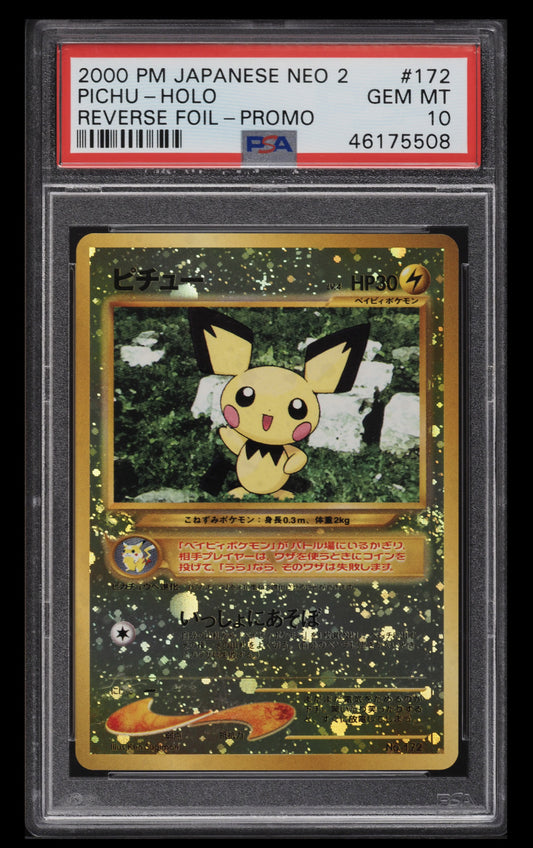 2000 POKEMON JAPANESE NEO 2 PROMO REVERSE FOIL HOLO PICHU #172 PSA 10 GEM MINT