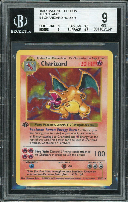 1999 POKEMON 1ST EDITION SHADOWLESS BASE SET HOLO CHARIZARD #4 BGS 9 .5 from 9.5