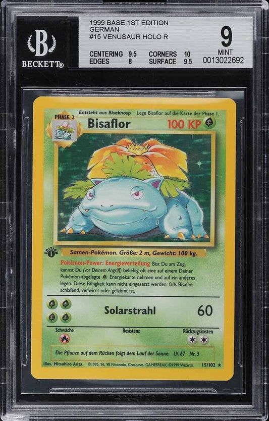 1999 POKEMON GERMAN BASE SET 1ST EDITION HOLO VENUSAUR BISAFLOR #15 BGS 9 MINT