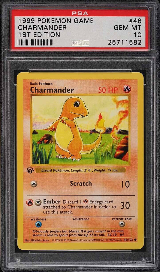 1999 POKEMON BASE SET SHADOWLESS 1ST EDITION CHARMANDER #46 PSA 10 GEM MINT