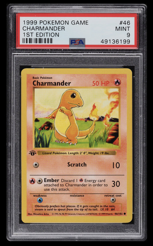 1999 POKEMON BASE SET SHADOWLESS 1ST EDITION CHARMANDER #46 PSA 9 MINT