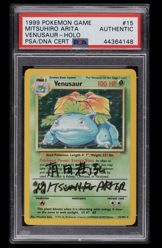 1999 POKEMOM BASE SET HOLO VENUSAUR MITSUHIRO ARITA DNA AUTO #15 PSA AUTH