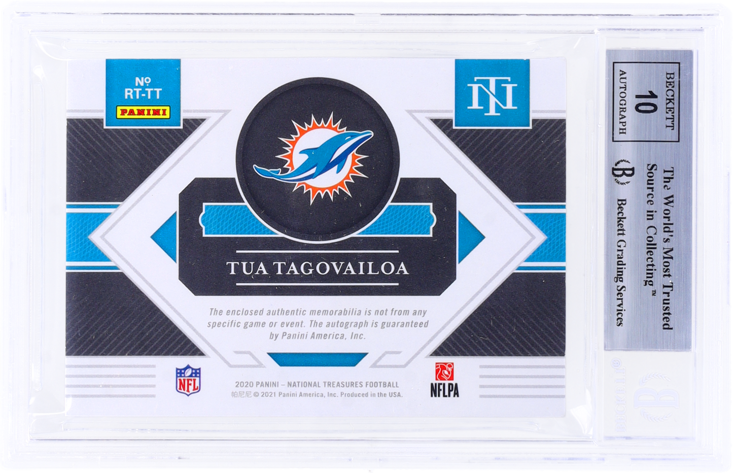 2020 National Treasures RPA Tua Tagovailoa Rookie NFL Shield 1/1 BGS 9 AUTO 10